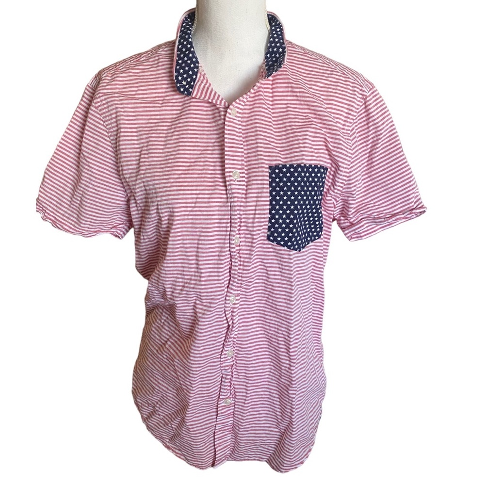 Express | Womens Short Sleeve American Flag Patriotic Button up Top Size Medium
